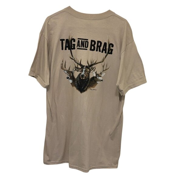 Gildan Tag Brag Deer Graphic Tee Large Beige Ultra Cotton - Picture 2 of 5